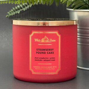 BBW Strawberry Pound Cake White Barn Bath & Body Works 3 Wick Candle